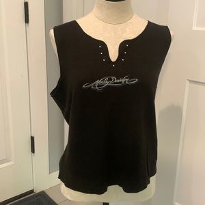 2000s Black Selvedge Edge Harley-Davidson Tank with blue logo on the front.